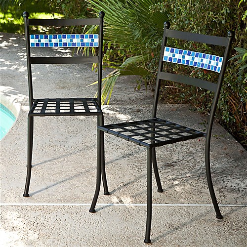 

набор из 2 - черный металлический патио стулья с металлическим покрытием и спинкой цвета морской волны