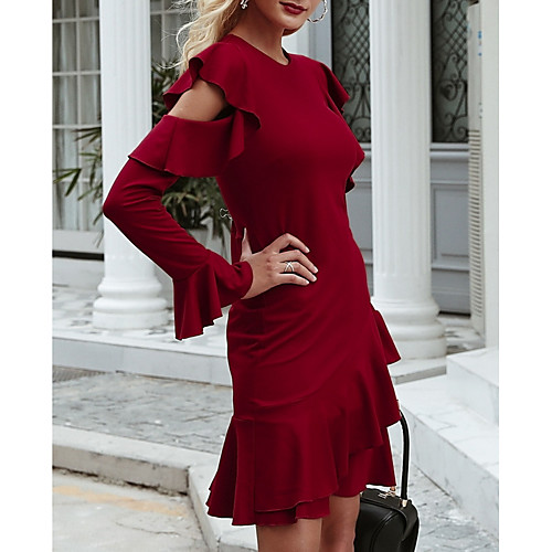 

женское платье выше колена платье с круглым вырезом хлопковое вино с м л