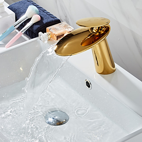 

Смеситель - Водопад Золотой По центру Одной ручкой одно отверстиеBath Taps