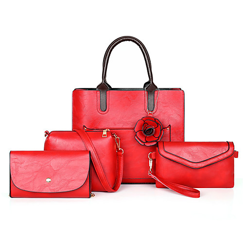

Women's Flower PU Bag Set Solid Color 4 Pieces Purse Set Black / Sillver Gray / Brown