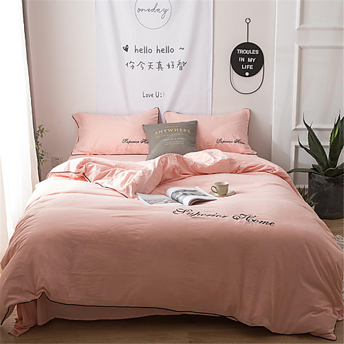 

Пододеяльник наборы Однотонный Полиэстер / Хлопок Вышивка 4 предметаBedding Sets