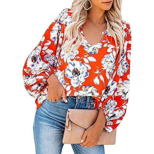 

Жен. С принтом Рубашка Классический Цветочный принт Зеленый US10