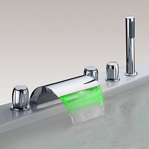 

смеситель для ванны - светодиодный хромированный водопад смеситель для душа смесители современные три ручки пять отверстий с ручным душем