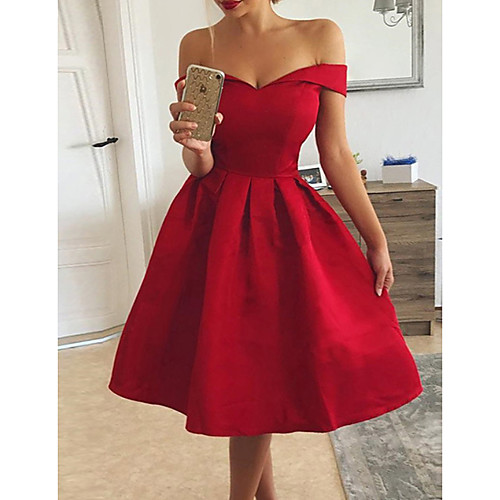 

Women's Kentucky Derby Cocktail Party Going out Birthday Sexy A Line Dress - Solid Colored Formal Style Off Shoulder Off Shoulder Red S M L XL