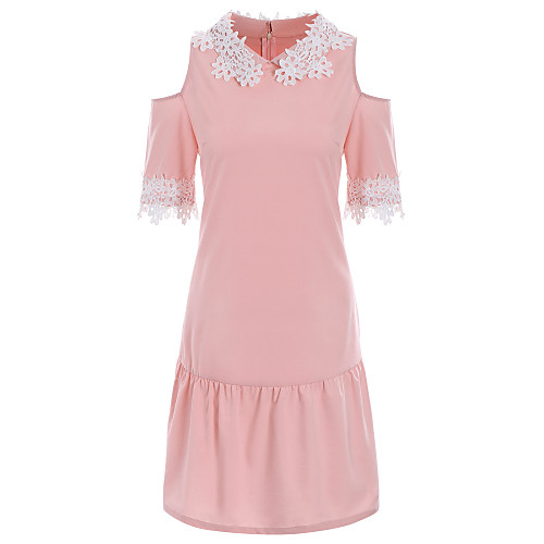 

Жен. Классический Уличный стиль Рубашка Платье - Однотонный, Пэчворк Выше колена