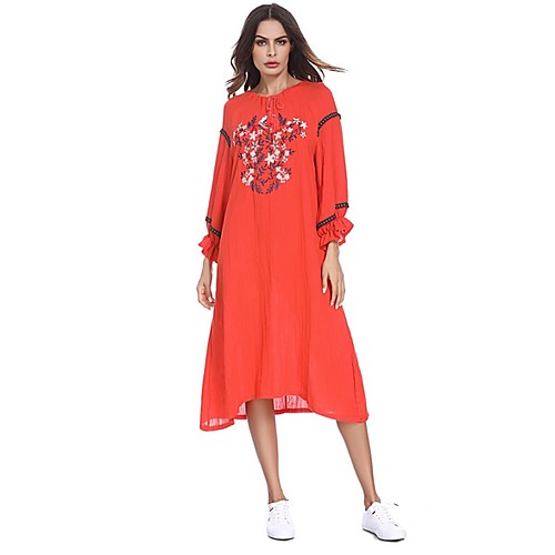 

Традиционная и культурная одежда Платья Жен. На каждый день Хлопок Вышивка / Узоры / принт Платье