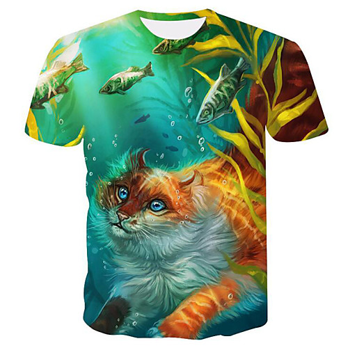 

Women's Daily Basic T-shirt - 3D / Animal Cat, Print Green