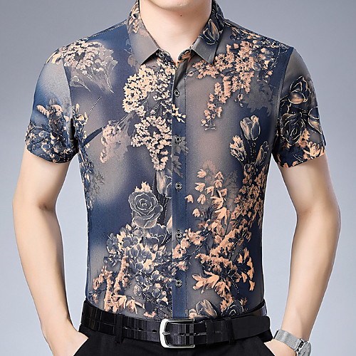 

Муж. С принтом Рубашка Классический Геометрический принт Синий XXL