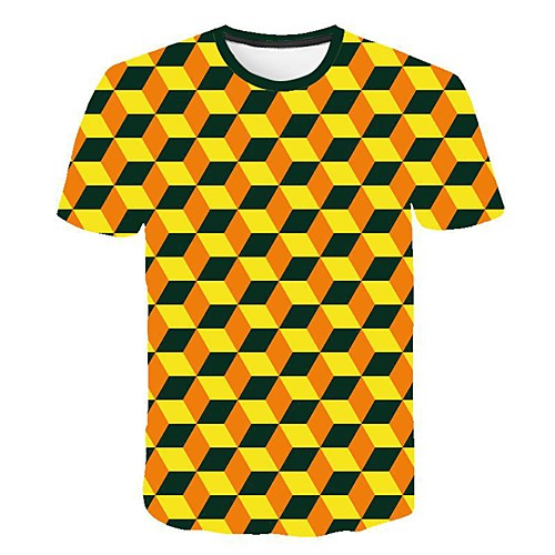 

Men's Plus Size Geometric Graphic Patchwork T-shirt Daily Casual Round Neck Yellow / Short Sleeve