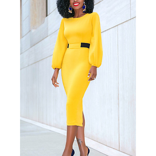 

Жен. Уличный стиль Облегающий силуэт Платье - Однотонный, Пэчворк Средней длины