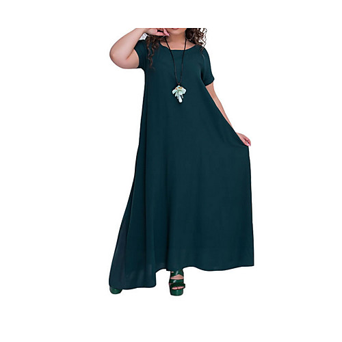 

Women's Maxi Wine Green Dress Elegant Swing Solid Colored XXL XXXL