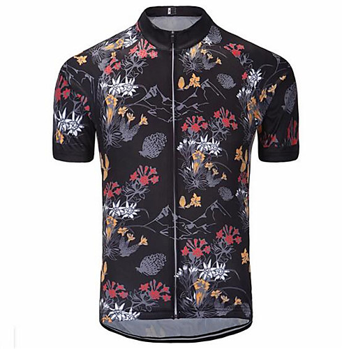 

21Grams Floral Botanical Men's Short Sleeve Cycling Jersey - Black Red Bike Jersey Top Breathable Moisture Wicking Quick Dry Sports Terylene Mountain Bike MTB Road Bike Cycling Clothing Apparel
