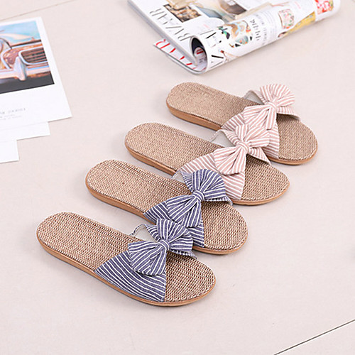 

Butterfly-Knot Style Women'S Slippers/Flax Slippers/Household Slippers/Passenger Slippers/Striped Pattern/Polyester Fiber Breathable Slippers