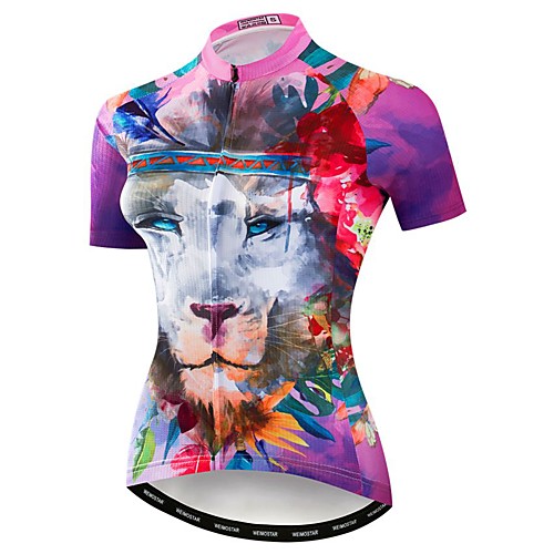 

21Grams Women's Short Sleeve Cycling Jersey Violet 3D Animal Lion Bike Jersey Top Mountain Bike MTB Road Bike Cycling Breathable Moisture Wicking Quick Dry Sports Polyester Elastane Terylene Clothing