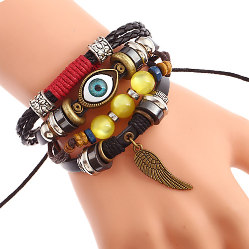

Men's Bead Bracelet Wrap Bracelet Vintage Bracelet Layered Evil Eye Angel Wings Simple Classic Vintage Ethnic Fashion Leather Bracelet Jewelry Black For Daily School Street Holiday Festival