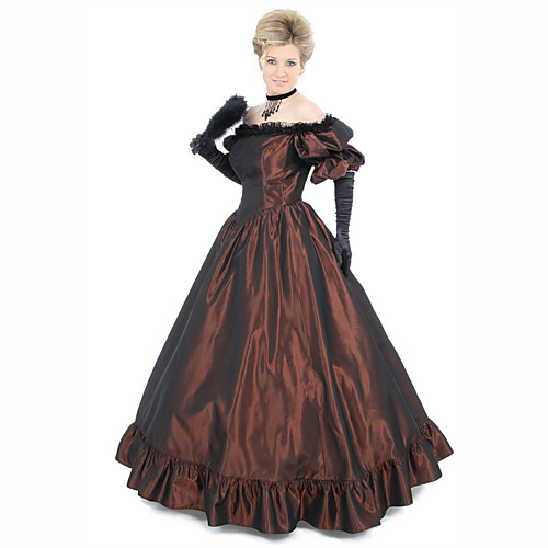 

Duchess Victorian Ball Gown 1910s Edwardian Dress Party Costume Women's Cotton Costume Coffee Vintage Cosplay Masquerade Floor Length Long Length Ball Gown Plus Size