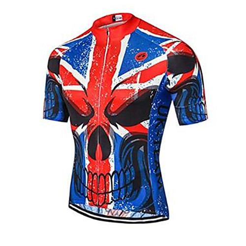 

21Grams 3D Skull Men's Short Sleeve Cycling Jersey - RedBlue Bike Jersey Top Breathable Moisture Wicking Quick Dry Sports Polyester Elastane Terylene Mountain Bike MTB Road Bike Cycling Clothing