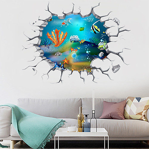 

мультяшные подводные пейзажи на стенах - наклейки на стенах животных персонажи / комната для занятий с животными / офис / столовая / кухня