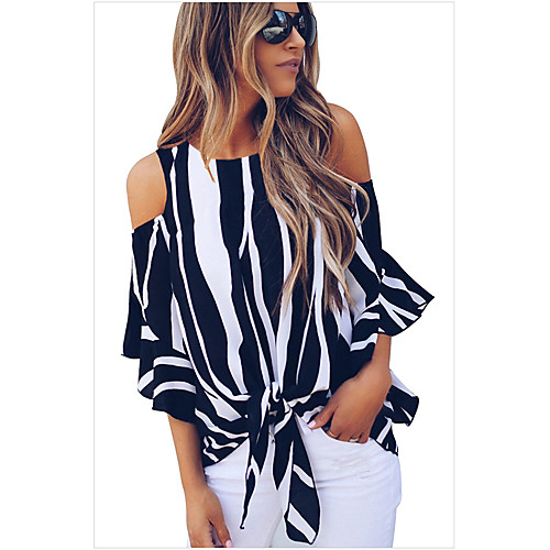 

Women's Daily Wear Basic Shirt - Striped Lace up Red