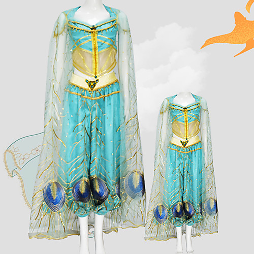 фото Aladdin принцесса жасмин косплэй kостюмы косплей из фильмов сетка платье как у мамы синий кофты брюки воротник-шаль день детей маскарад тюль / без рукавов Lightinthebox