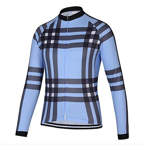 

21Grams Plaid / Checkered Women's Long Sleeve Cycling Jersey - Blue Bike Jersey Top Breathable Moisture Wicking Quick Dry Sports Winter Fleece Terylene Mountain Bike MTB Clothing Apparel / Race Fit