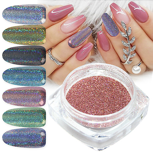 

12 pcs Holographic Laser Glitter Powder Nail Pigment Powder Gradient Mirror Effect Nail Art Chrome Sequins Shining Polish Dust