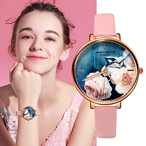 

Women's Quartz Watches Flower Fashion Black Brown Pink PU Leather Quartz Black Blushing Pink Brown Casual Watch 1 pc Analog One Year Battery Life / Stainless Steel