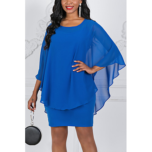 

Women's Plus Size Going out Basic Chiffon Dress - Solid Colored Red Purple Royal Blue XXXL XXXXL XXXXXL