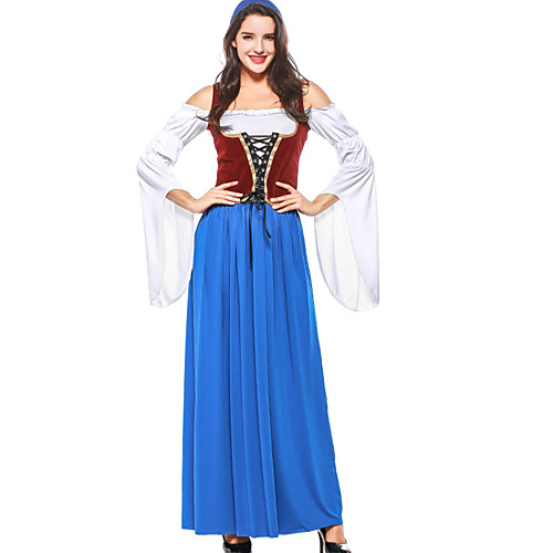 фото Октоберфест широкая юбка в сборку trachtenkleider жен. платье баварский костюм синий Lightinthebox