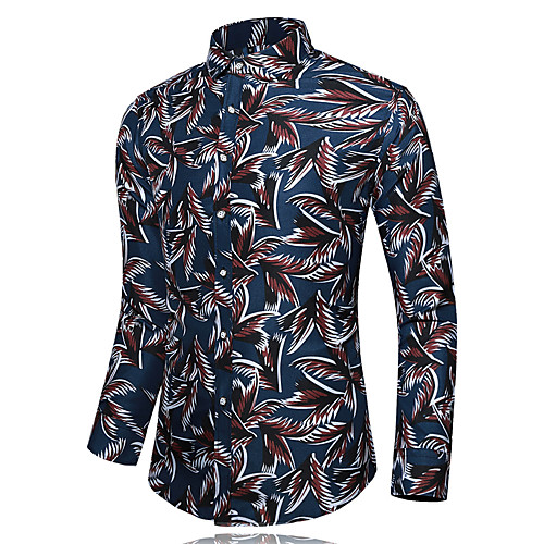 

Men's Daily Basic Shirt - Floral Print Navy Blue