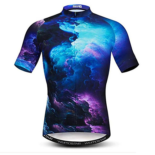 

21Grams Galaxy Men's Short Sleeve Cycling Jersey - Sky Blue Bike Jersey Top Breathable Moisture Wicking Quick Dry Sports Polyester Elastane Mountain Bike MTB Road Bike Cycling Clothing Apparel