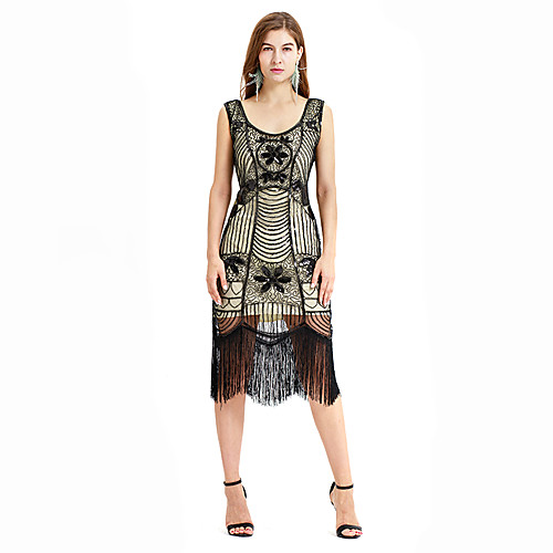 

The Great Gatsby Charleston 1920s Roaring Twenties Masquerade Cocktail Dress Women's Sequins Costume Black Vintage Cosplay Party Homecoming Prom Sleeveless Mid Thigh