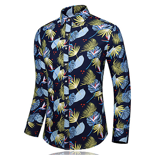 

Men's Daily Basic Shirt - Floral Print Navy Blue