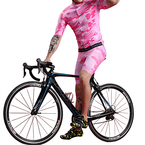 

BOESTALK Men's Short Sleeve Cycling Jersey with Bib Shorts Pink Camo / Camouflage Bike Clothing Suit Breathable Moisture Wicking Quick Dry Sports Spandex Camo / Camouflage Mountain Bike MTB Road Bike