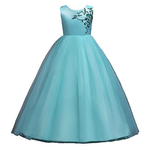 

Princess Floor Length Wedding / Pageant Flower Girl Dresses - Polyester / Tulle Sleeveless Jewel Neck with Belt / Pattern / Print