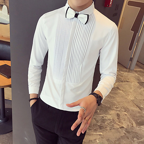 

Men's Striped Solid Colored Print Shirt Basic Casual / Daily White / Black