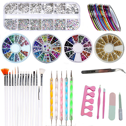 

Nail Art Set Tape Line Nail Stickers Colored Rhinestones Decoration Gradient Nails Sponges for Color Fade Manicure Dotting Marbleizing Pen for Pedicure