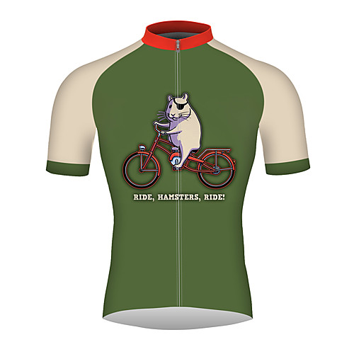 

21Grams Ride Hamster Ride Men's Short Sleeve Cycling Jersey - Forest Green Bike Jersey Top Breathable Quick Dry Reflective Strips Sports 100% Polyester Mountain Bike MTB Road Bike Cycling Clothing