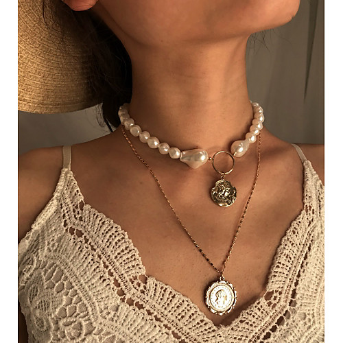 

Women's Pendant Necklace Necklace Layered Necklace Ethnic Fashion Chrome Gold 31 cm Necklace Jewelry 1pc For Gift Daily Carnival Holiday Festival