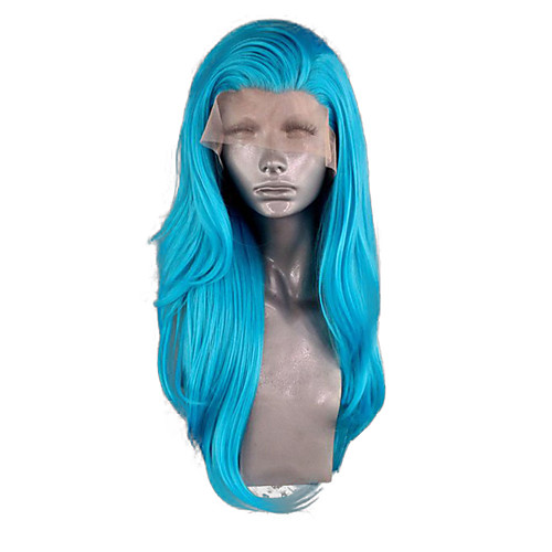 

Synthetic Lace Front Wig Wavy Side Part Lace Front Wig Long Lake Blue Synthetic Hair 20-24 inch Women's Adjustable Heat Resistant Party Blue