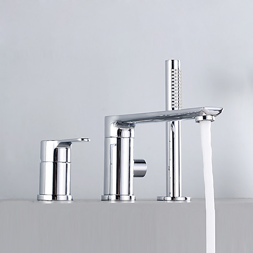 

Shower Faucet / Bathtub Faucet - Contemporary Chrome Widespread Ceramic Valve Bath Shower Mixer Taps