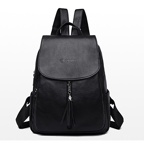 

Large Capacity PU Zipper Commuter Backpack Solid Color Daily Black / Fall & Winter