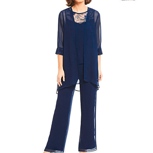 

Pantsuit / Jumpsuit Jewel Neck Ankle Length Chiffon Half Sleeve Plus Size Mother of the Bride Dress with Lace Mother's Day 2020