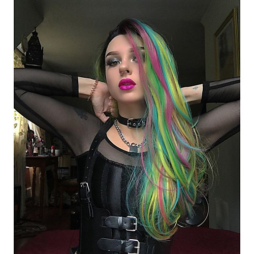 

Synthetic Lace Front Wig Body Wave Side Part Glueless Lace Front Lace Front Wig Long Medium Length Very Long Rainbow Synthetic Hair 22-26 inch Women's Dancing Party Women Green EEWigs