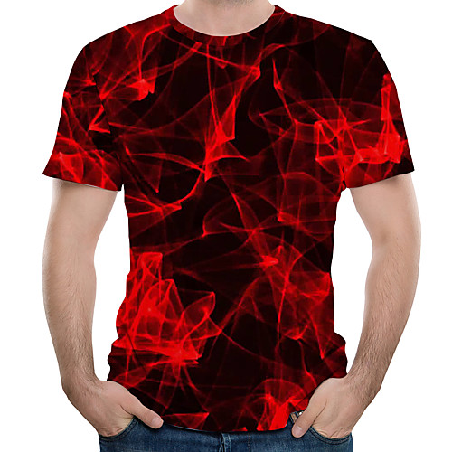 

Men's Daily Holiday Street chic / Exaggerated T-shirt - Color Block / 3D / Graphic Print Red