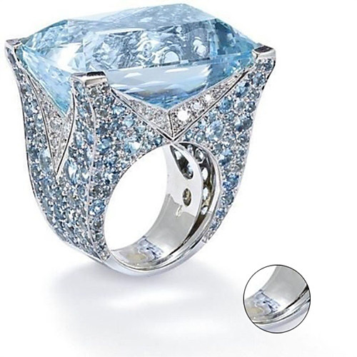 

Personalized Customized Blue Cubic Zirconia Ring Classic Gift Promise Festival Geometric 1pcs Silver