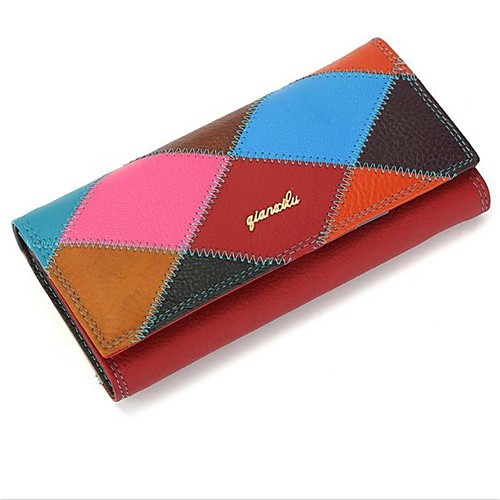 

Women's Zipper Nappa Leather / Cowhide Wallet Color Block Black / Red / Fall & Winter