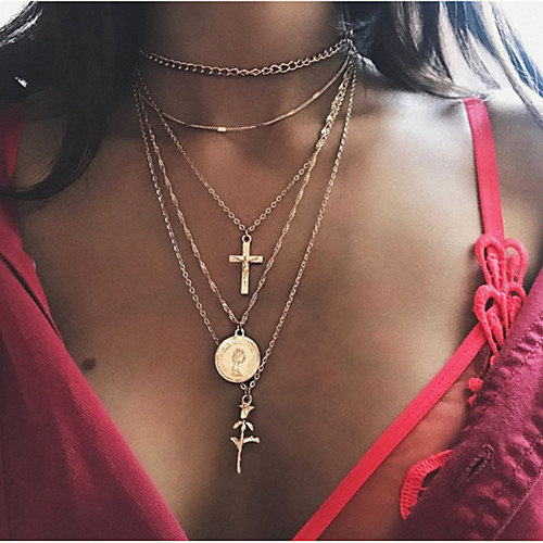 

Women's Statement Necklace Necklace Layered Necklace Layered Cross Flower Vintage Bohemian Fashion Silver Plated Gold Plated Gold Silver 405 cm Necklace Jewelry 1pc For Gift Daily Carnival Promise