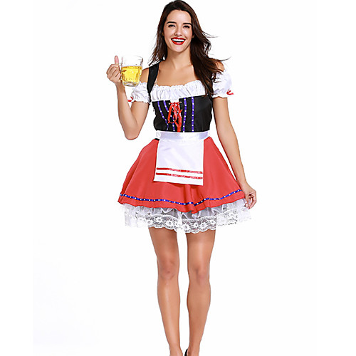 фото Октоберфест широкая юбка в сборку trachtenkleider жен. платье баварский костюм красный Lightinthebox