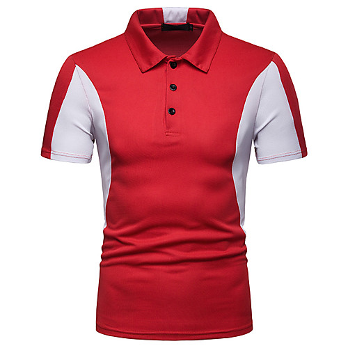 

Men's Holiday Going out Basic / Chinoiserie Polo - Color Block / Check Patchwork / Print Red